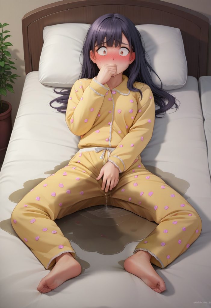 AIおねしょ絵 おねしょに気づいた朝